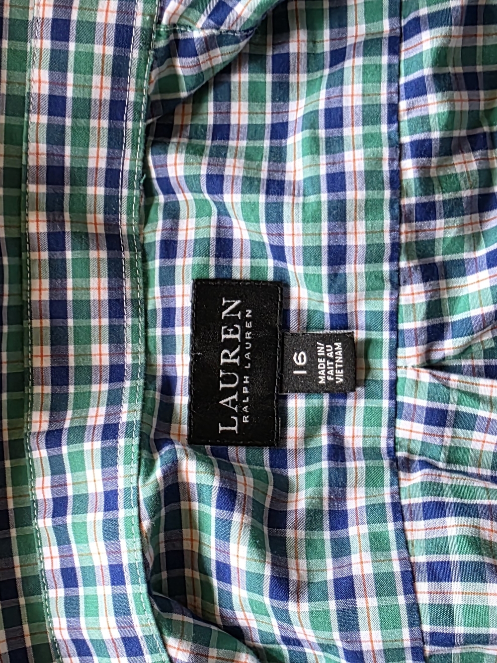 Lauren Ralph Lauren Green, Blue & White Plaid Button-Down Shirt